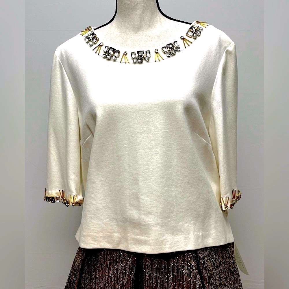 Eliza J Cream Top Hand Sewn Embellishments